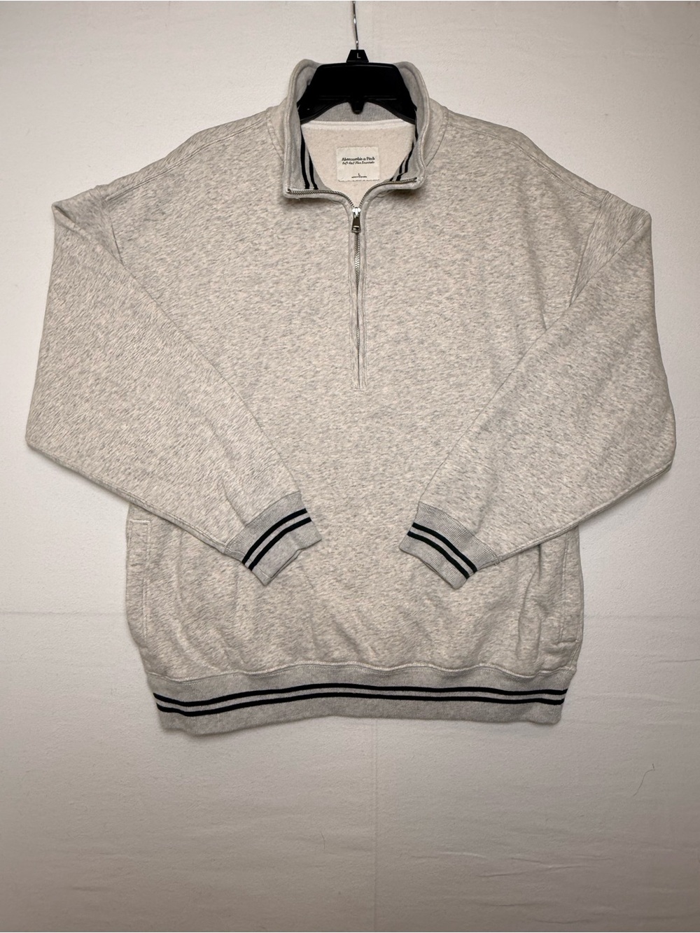 Abercrombie & Fitch Heather Gray Quarter-Zip Sweater with Black Trim
